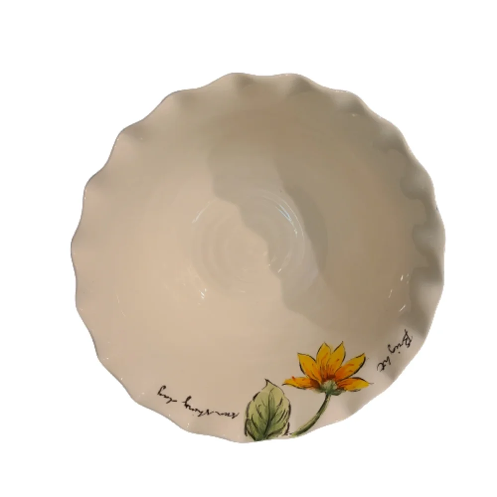 *NEW Blue Sunflower Serving Bowl with writing. 